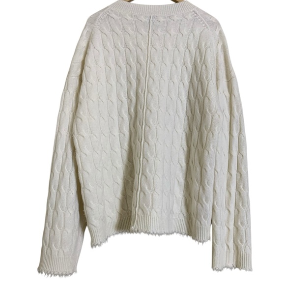Re/Done Women’s Lattice Cable V-Neck Sweater Cream 100% Cashmere Minimalist L - Picture 6 of 7
